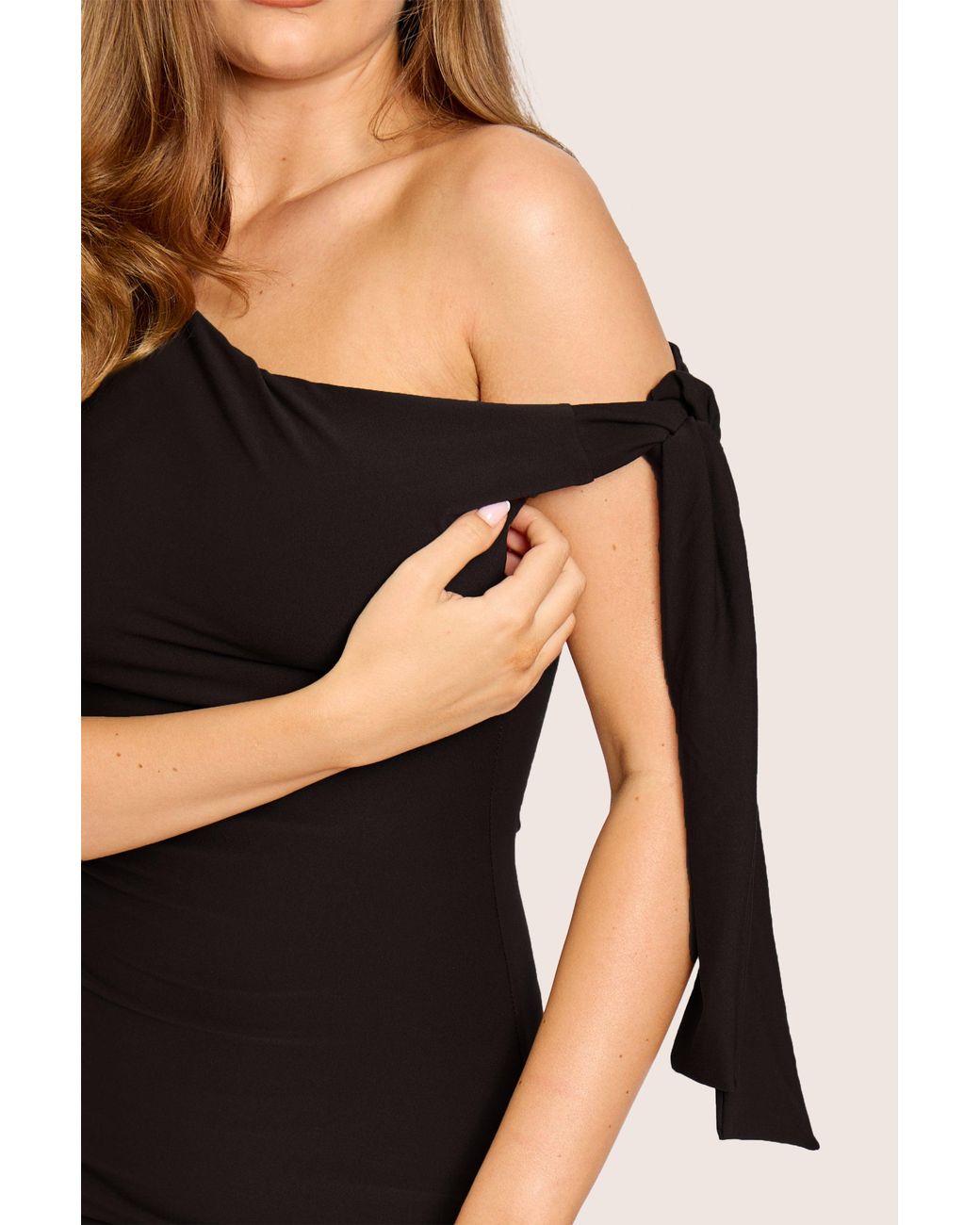 Public Desire Knot Detail Asymmetric One Shoulder Luxe Slinky Mini Dress Black