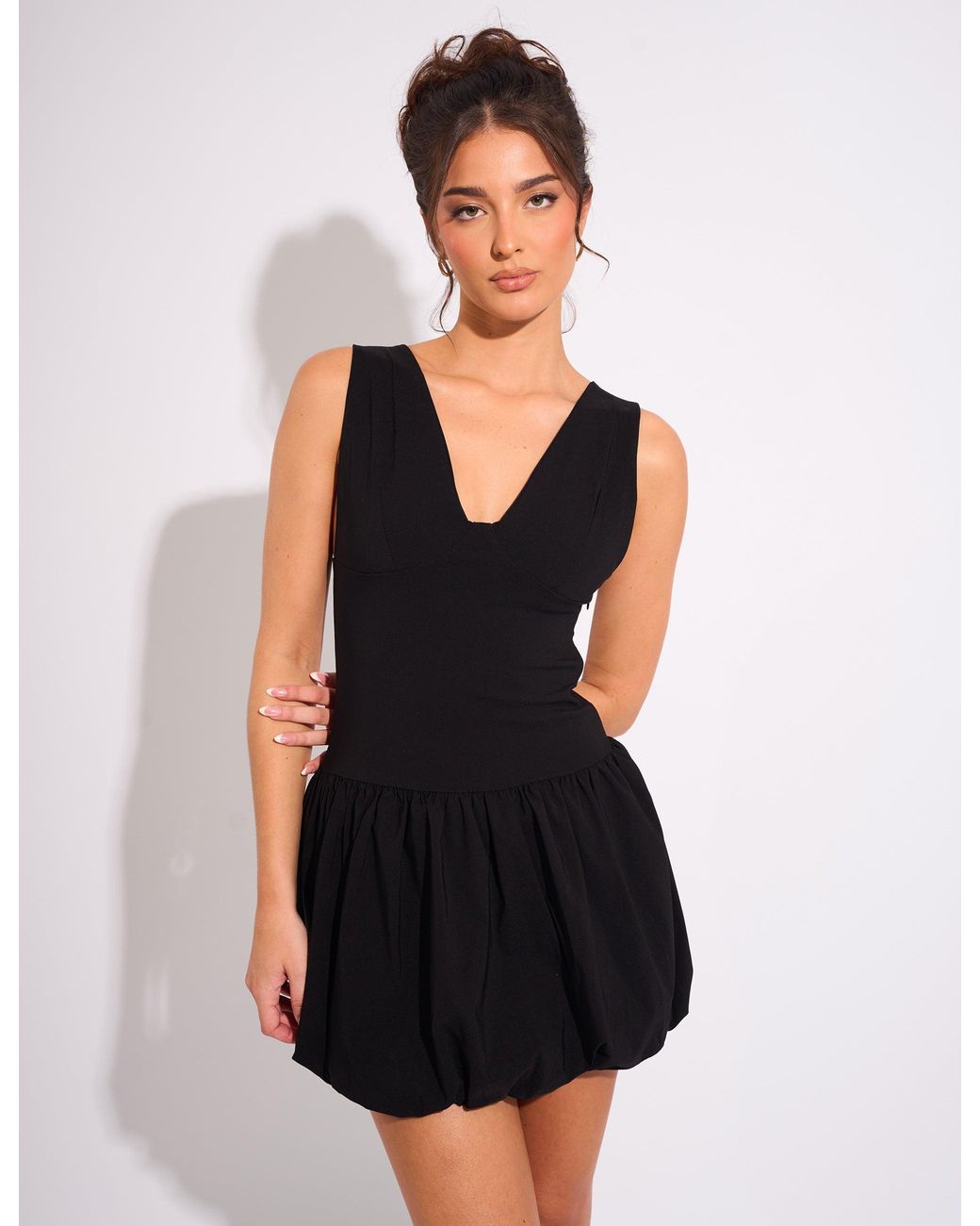 Public Desire Plunge Bubble Hem Mini Dress Black