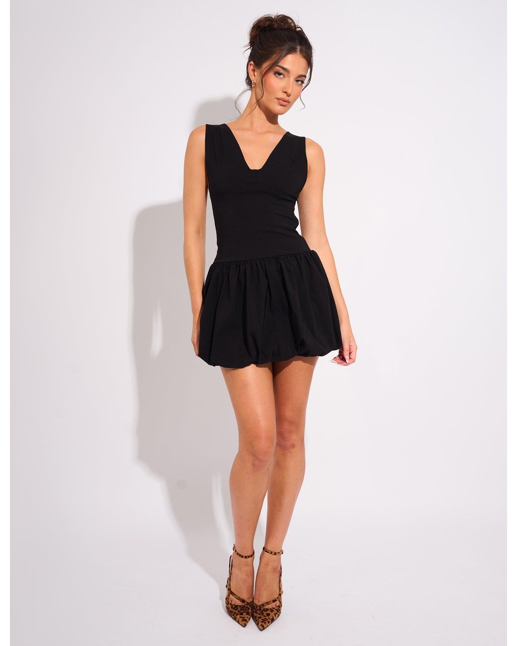 Public Desire Plunge Bubble Hem Mini Dress Black