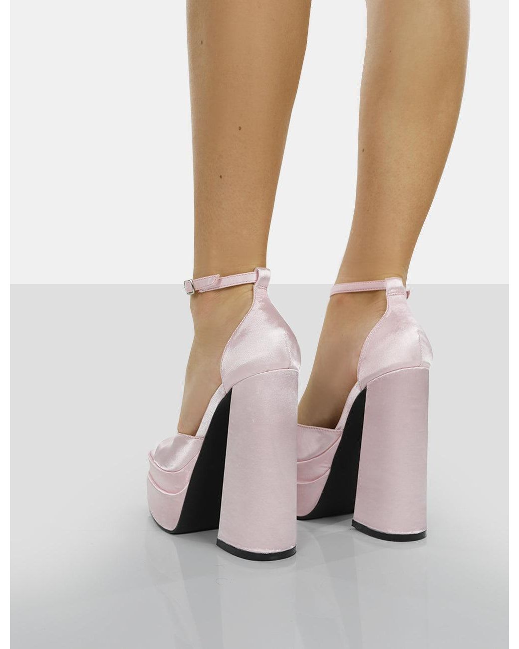 Public Desire Mercy Baby Pink Satin Strappy Square Toe Platform