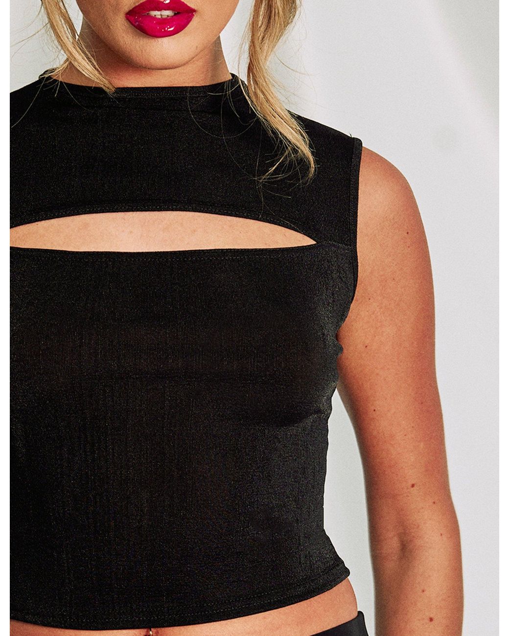 Public Desire Multicolor Slinky Slit Detail Sleeveless Top Black
