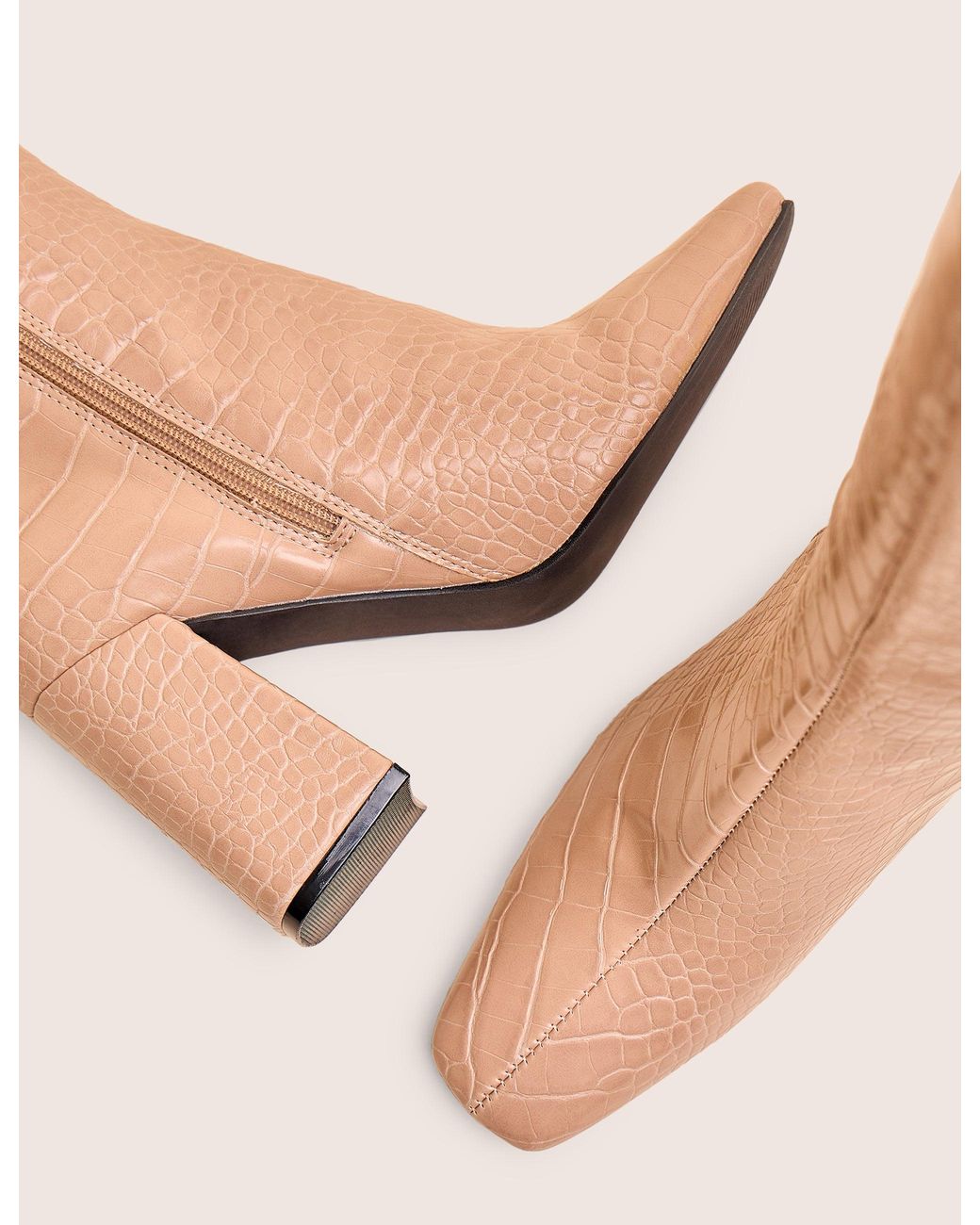 Public Desire White Apology Nude Patent Croc Knee High Block Heel Boots