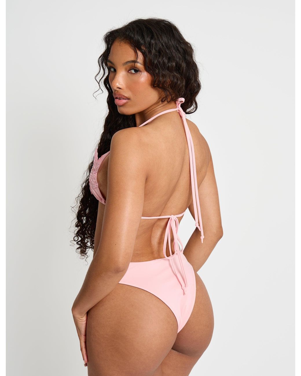 Public Desire Brown Bikini Top With Floral Corsage Pink