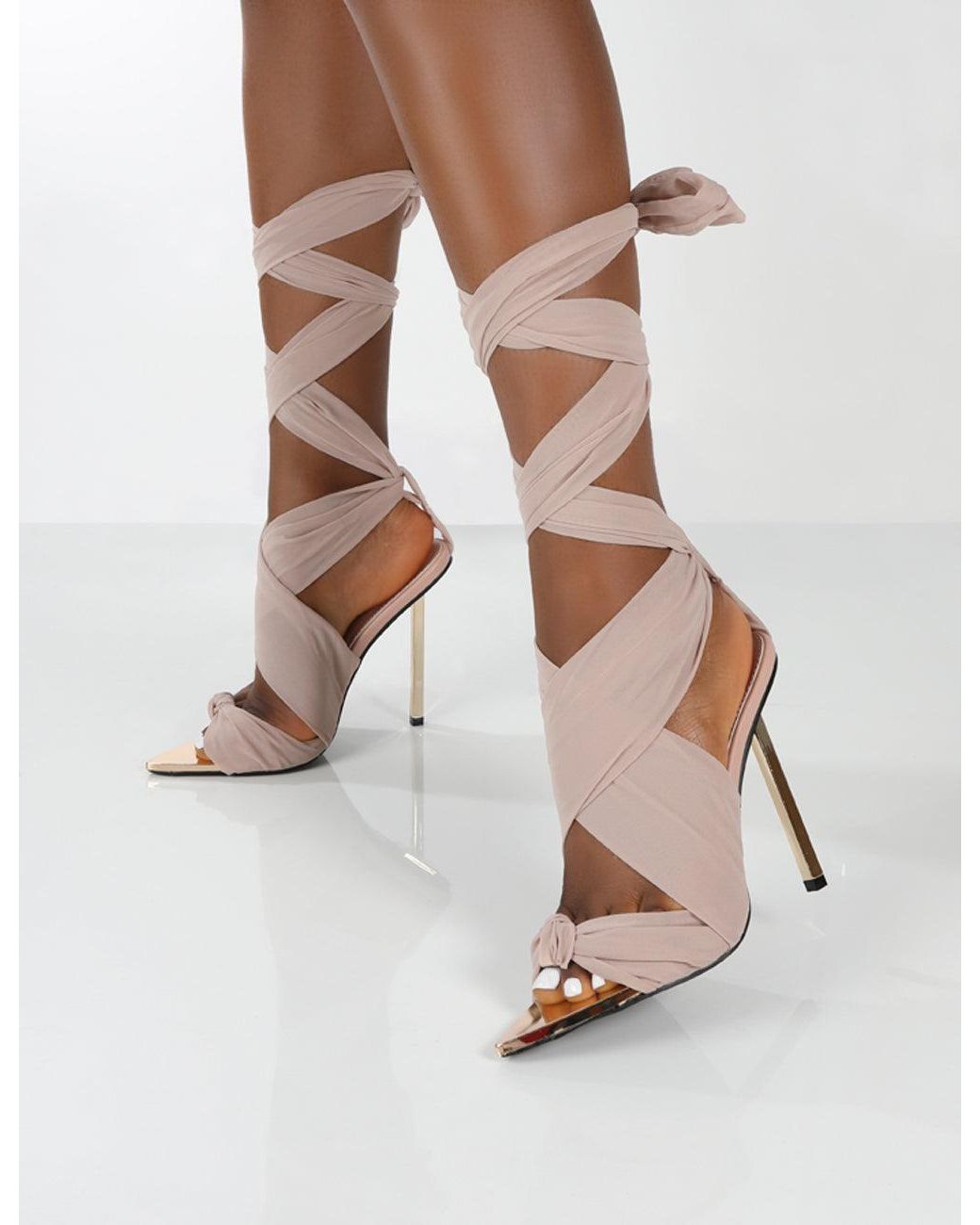 Buy Public Desire women huni ribbon tie up heel sandals brown Online |  Brands For Less