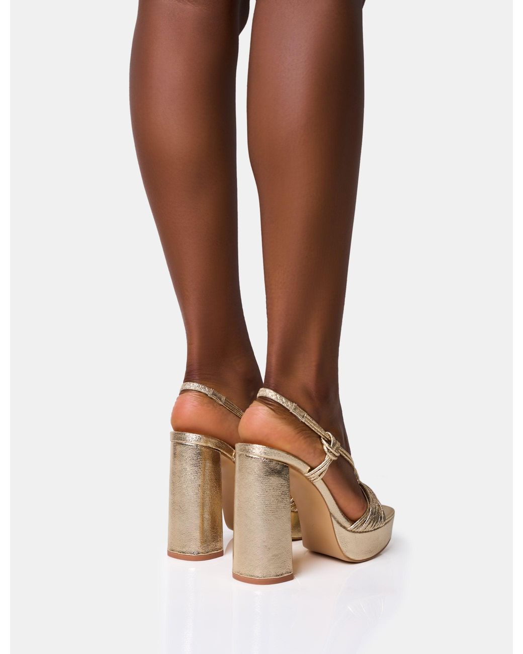 Public Desire Brown Kenya Gold Wide Fit Knot Front Platform Heels