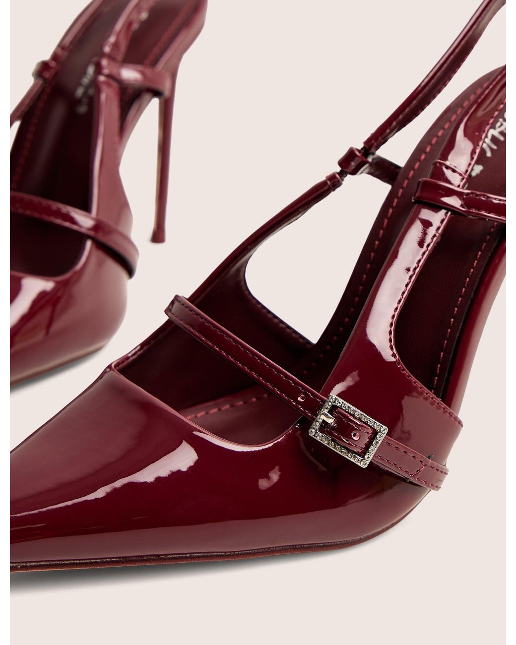 Public Desire White Forget Me Not Burgundy Embellished Buckle Detail Sling Back Court Heels