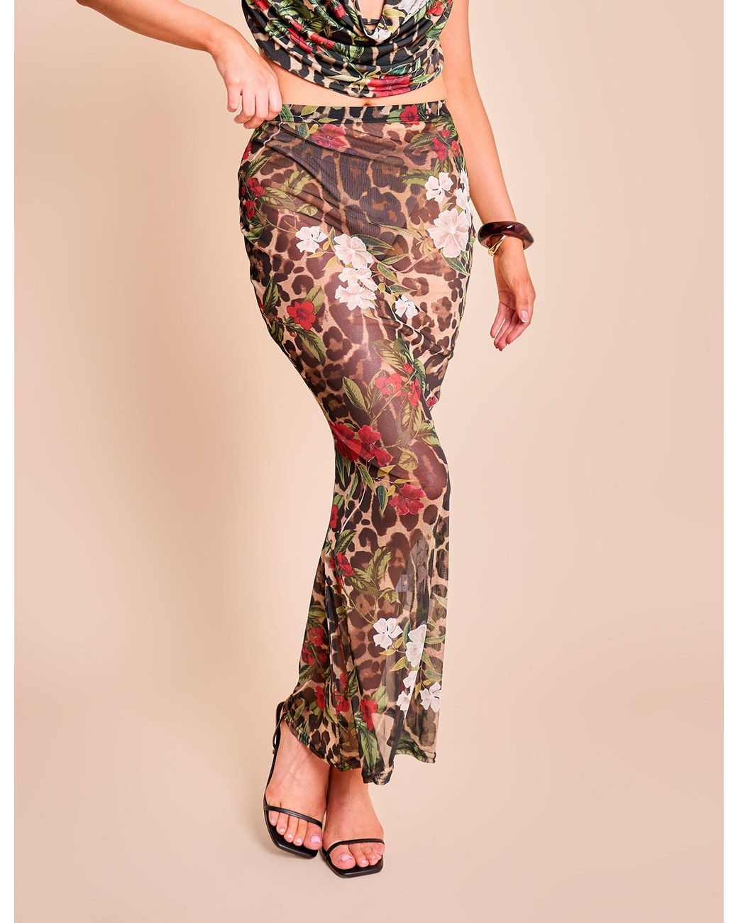 Public Desire White Printed Mesh Maxi Skirt Multi