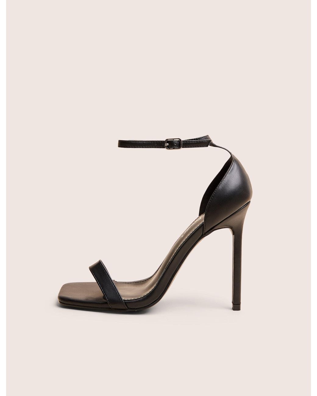 Public Desire Brown Chaos Black Pu Square Toe Strappy Barely There Stiletto Heel