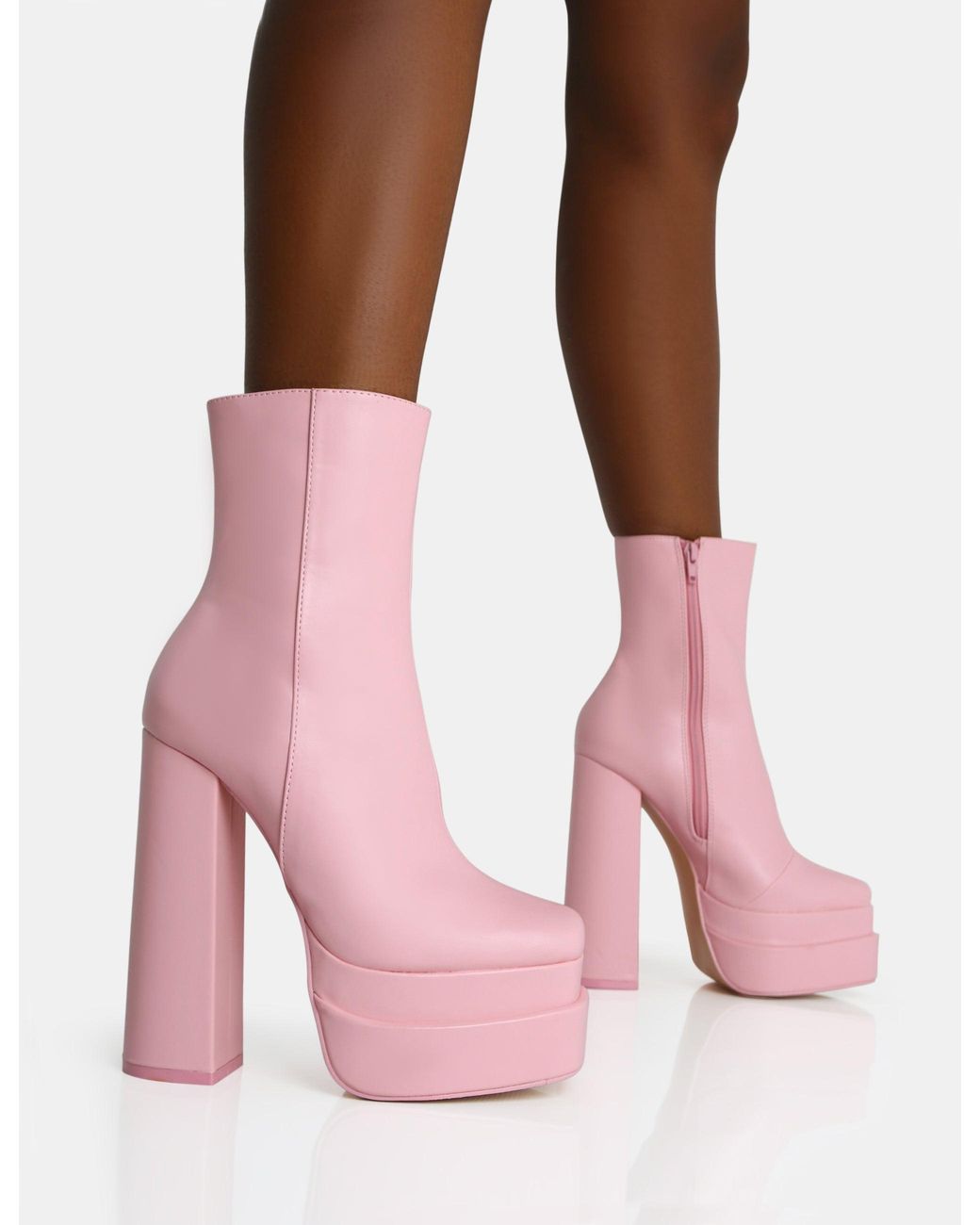 Public Desire Supine Baby Pink Pu Chunky Heeled Platform Ankle Boots | Lyst