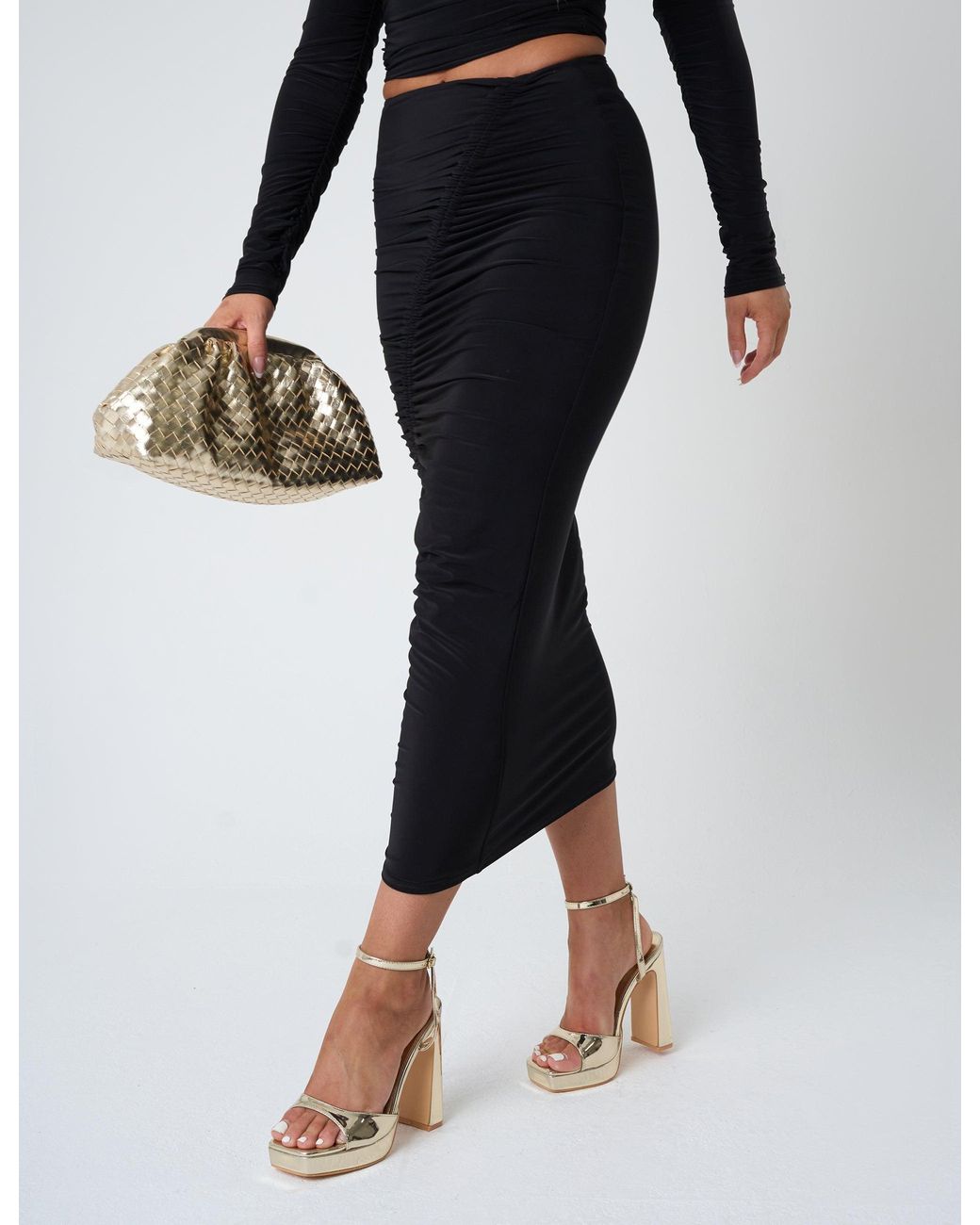 Public Desire Ruched Maxi Skirt Co Ord Black