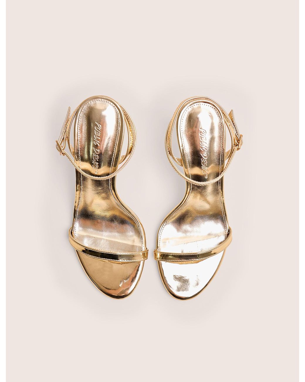 Public Desire Natural Selene Gold Curved Heels Barely There