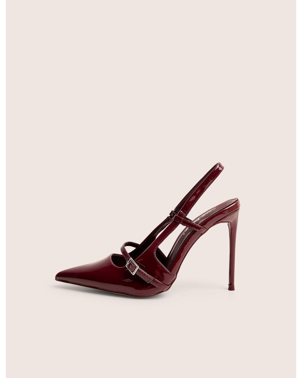Public Desire White Forget Me Not Burgundy Embellished Buckle Detail Sling Back Court Heels