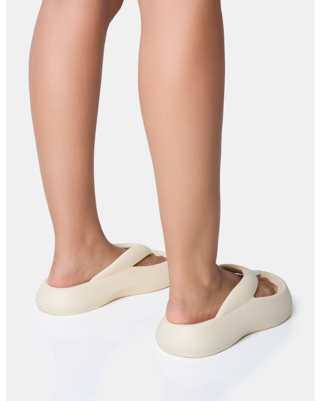 Public Desire White Guilty Cream Chunky Toe Post Slider Sandals