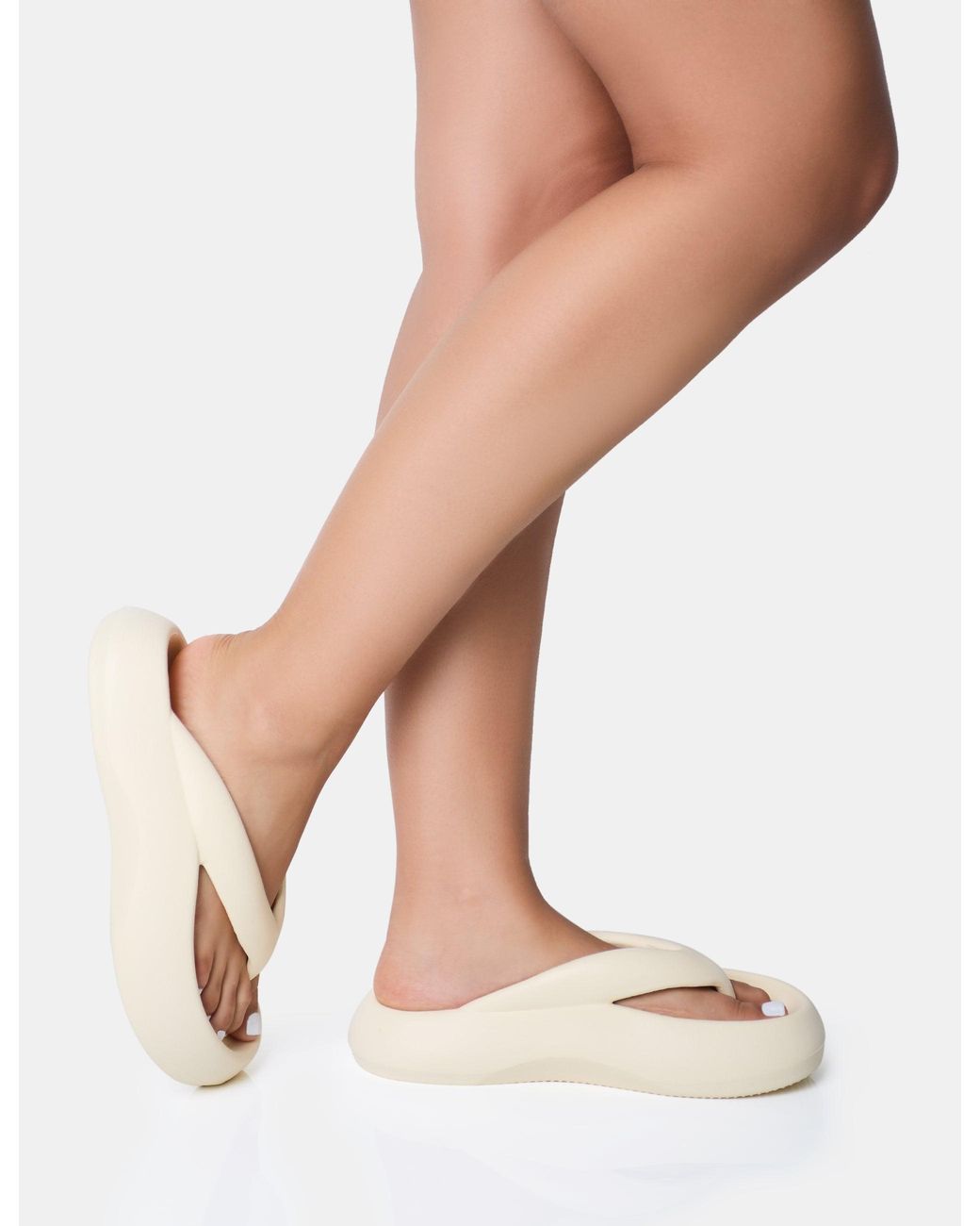 Public Desire White Guilty Cream Chunky Toe Post Slider Sandals