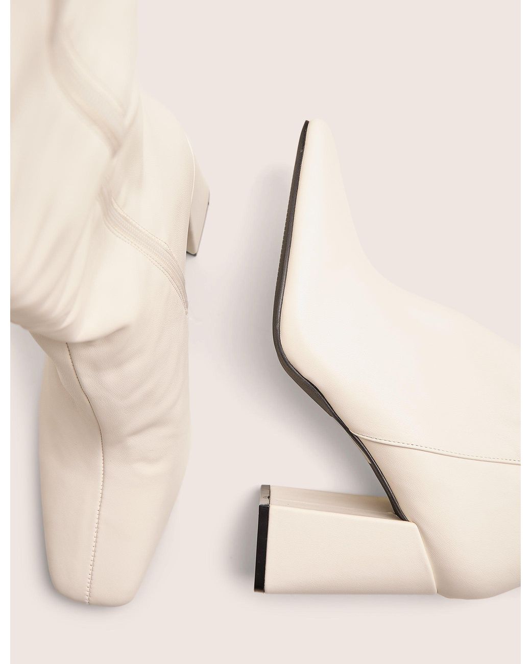 Public Desire Apology White Pu Knee High Block Heel Boots