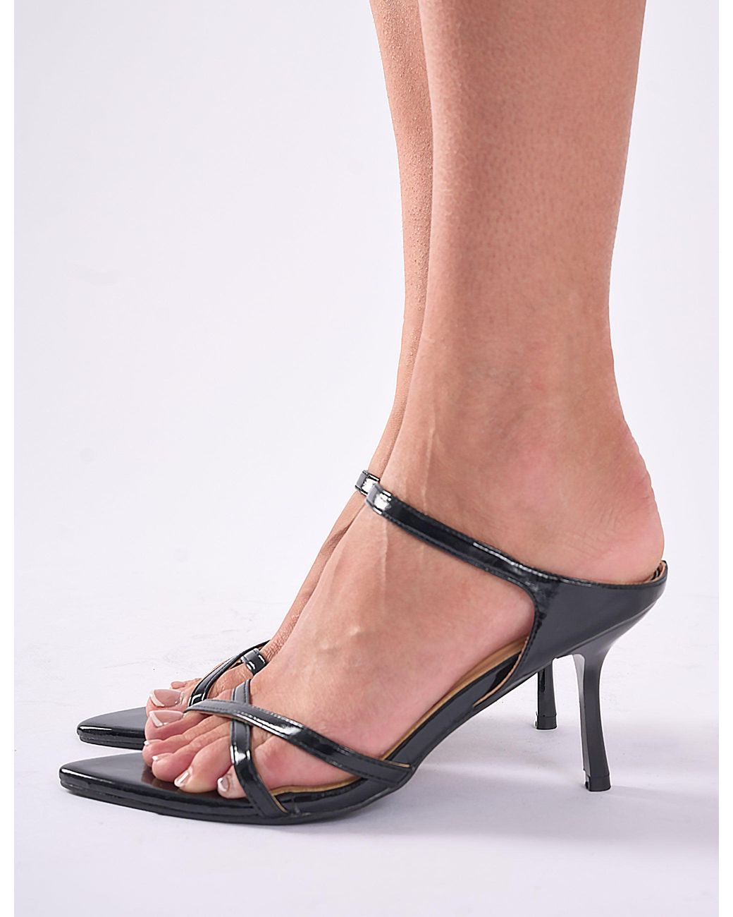 Public Desire Multicolor Melys Black Pu Pointed Toe Cross Strap Mid Heels