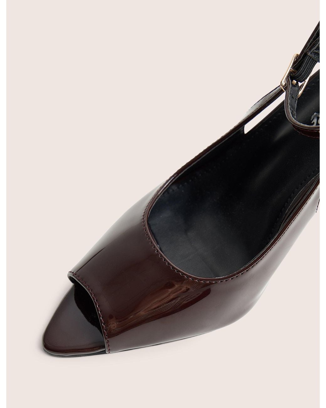 Public Desire Natural Chiara Chocolate Patent Ankle Strap Peep Toe Heels