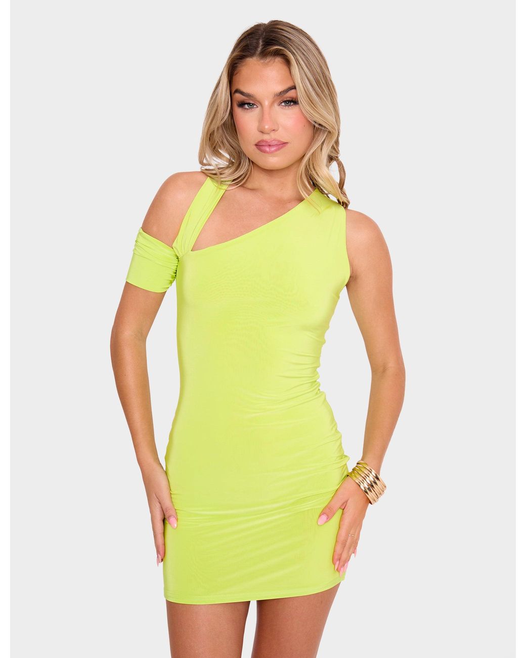 Public Desire Yellow Slinky Cut Out Mini Dress Green