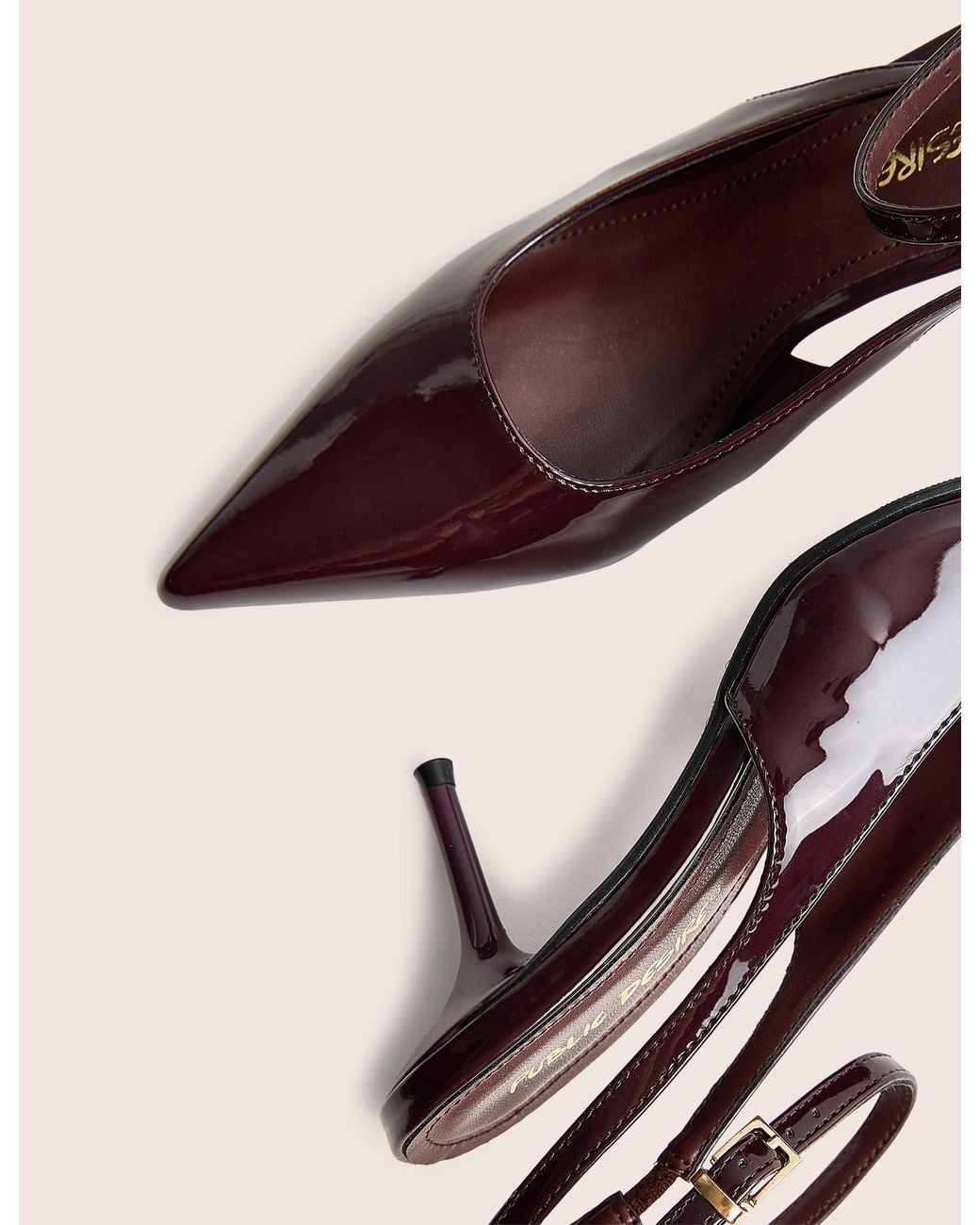 Public Desire Pink Louis Burgundy Patent Ankle Strap Court Mid Heel