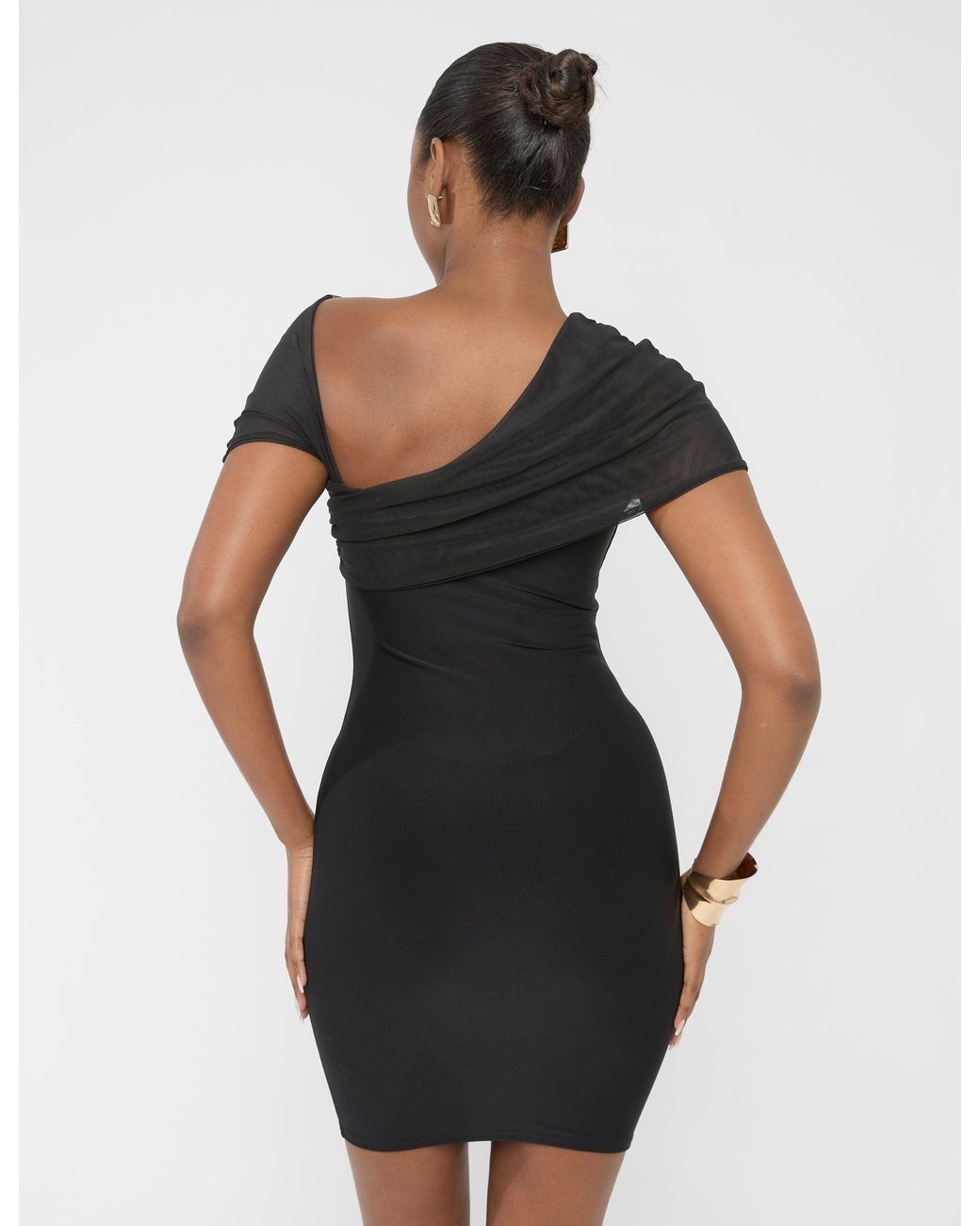 Public Desire Mesh Sleeve Slinky Cut Out Mini Dress Black