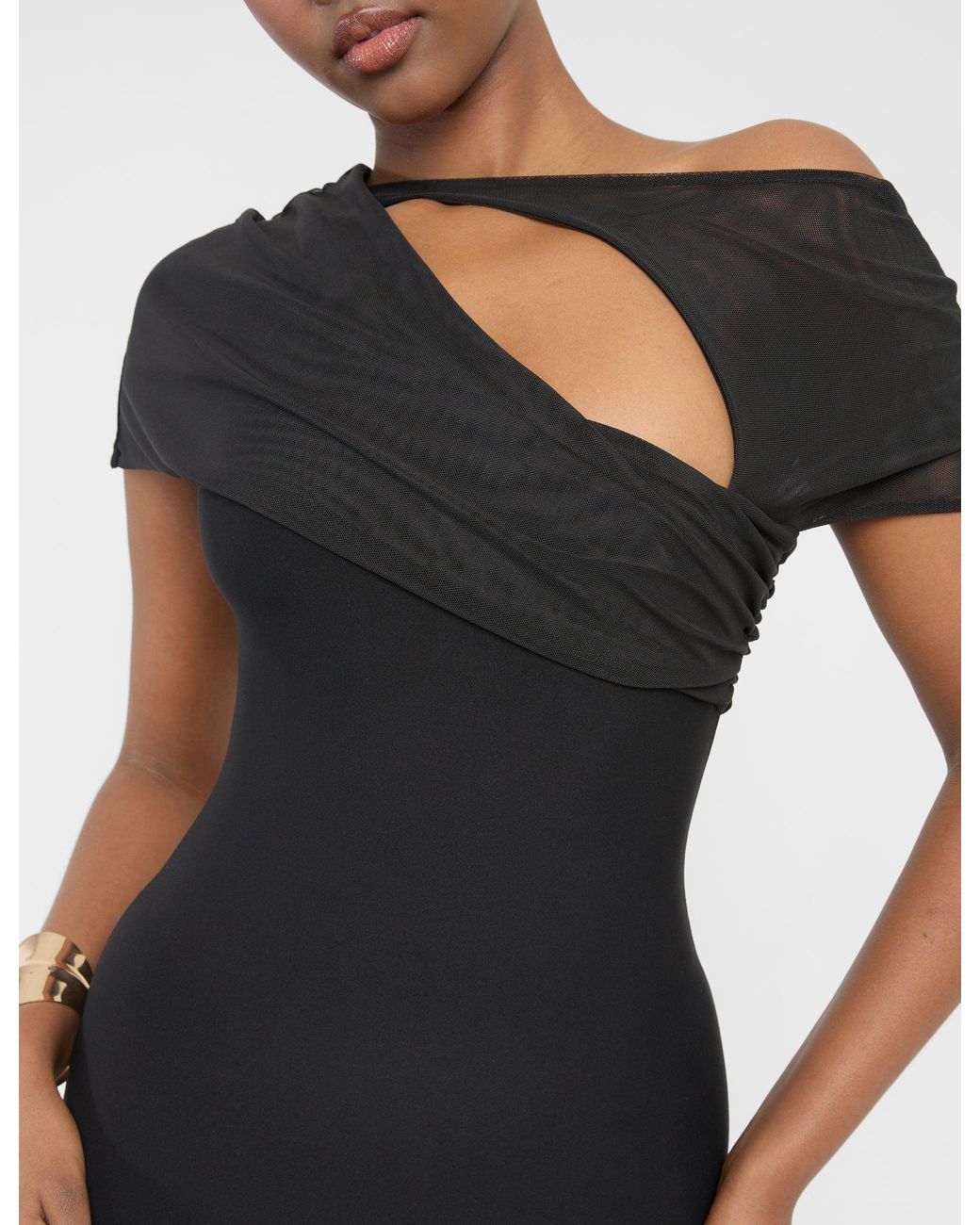 Public Desire Mesh Sleeve Slinky Cut Out Mini Dress Black