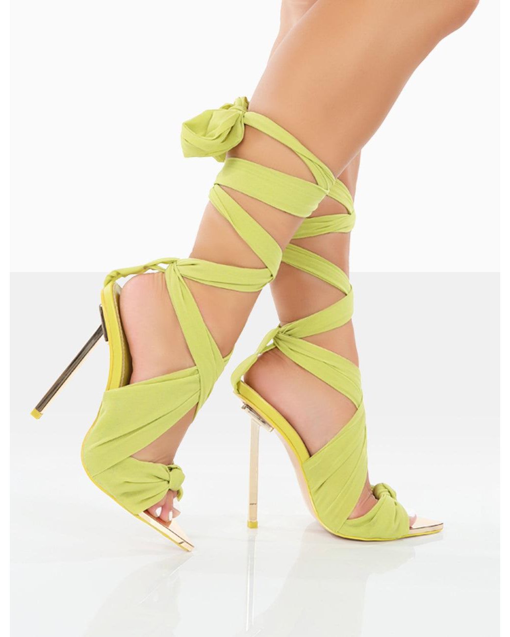 Yellow tie up heels sales