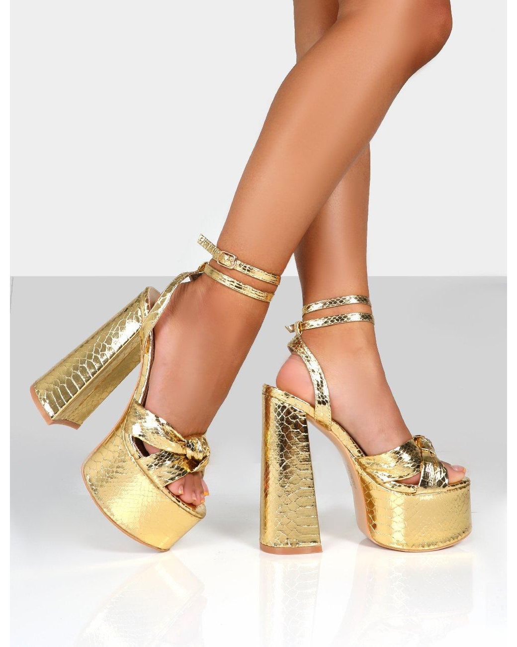 gold platform heels