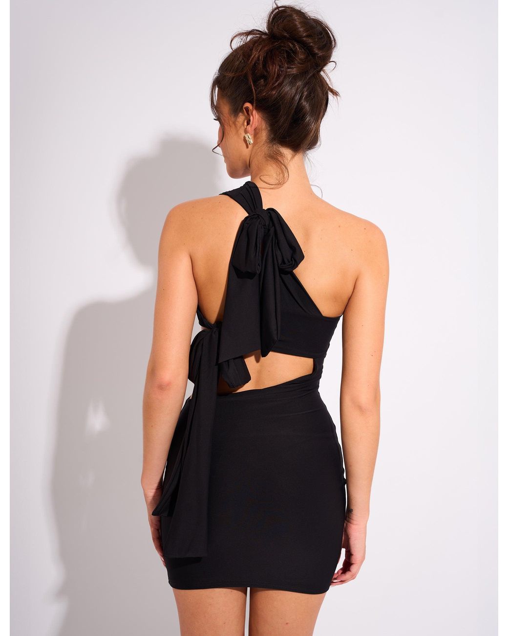 Public Desire Cut Out Detail Tie Back Luxe Slinky Mini Dress Black