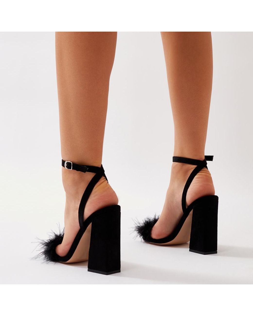 Black feather 2025 block heels