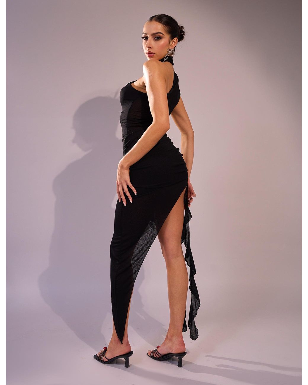 Public Desire Pink Mesh Choker Detail Asymmetric Midaxi Dress Black