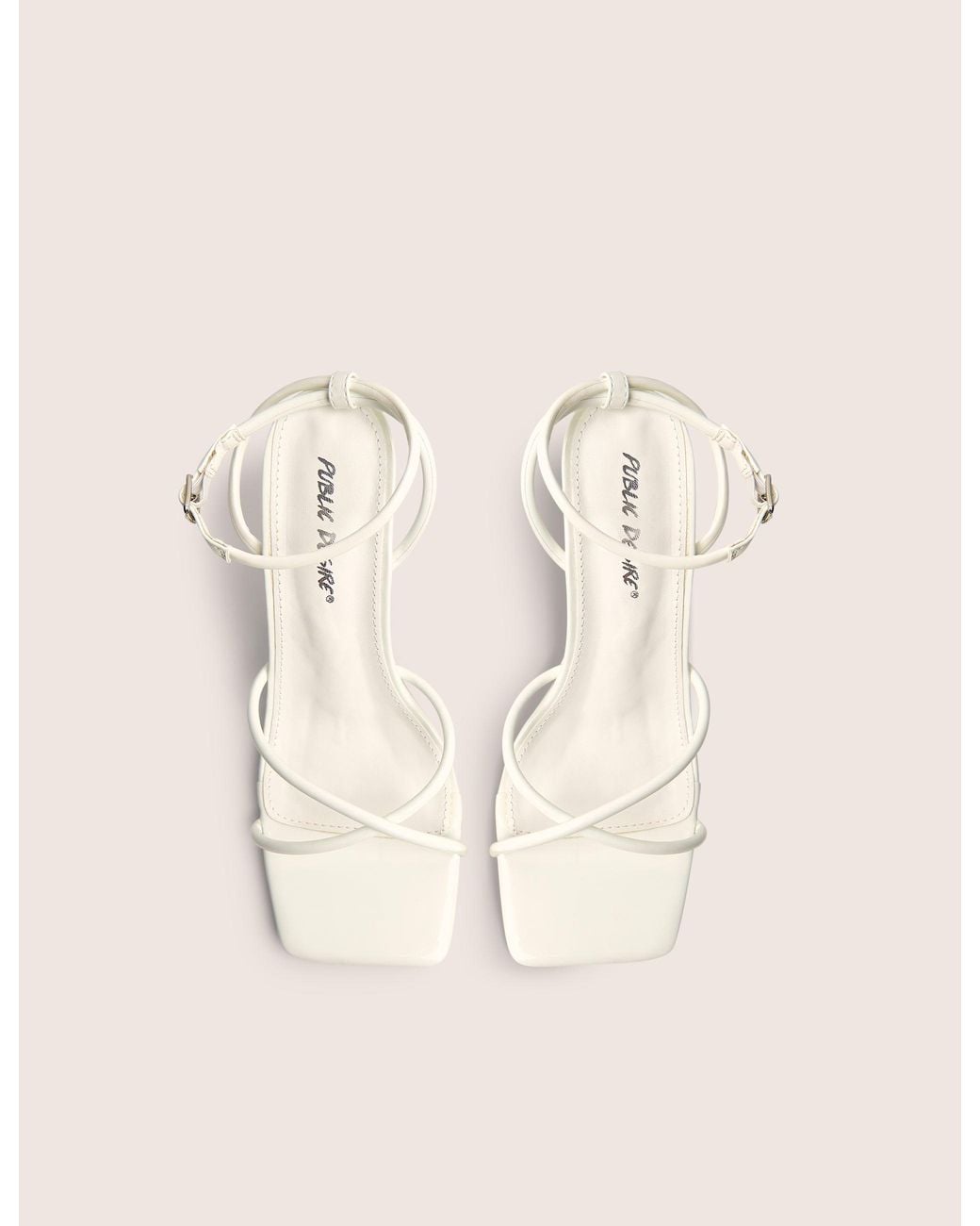 Public Desire Brown Bree White Patent Barely There Square Toe Mid Stiletto Heels