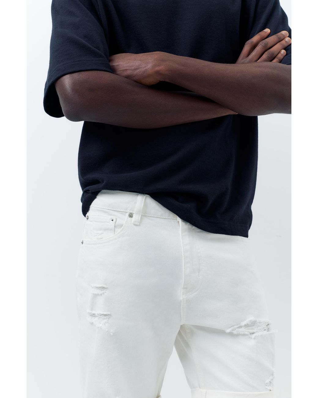Pull&Bear Blue Ripped Denim Bermuda Shorts for men