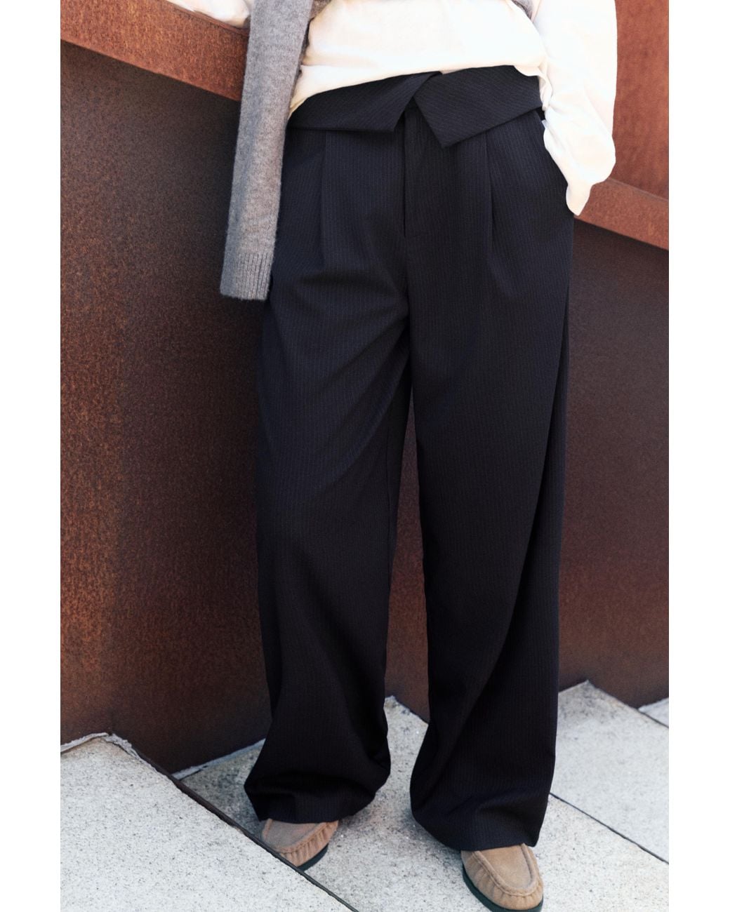 Pull&Bear Nette Broek Met Omgeslagen Taille in het Blue