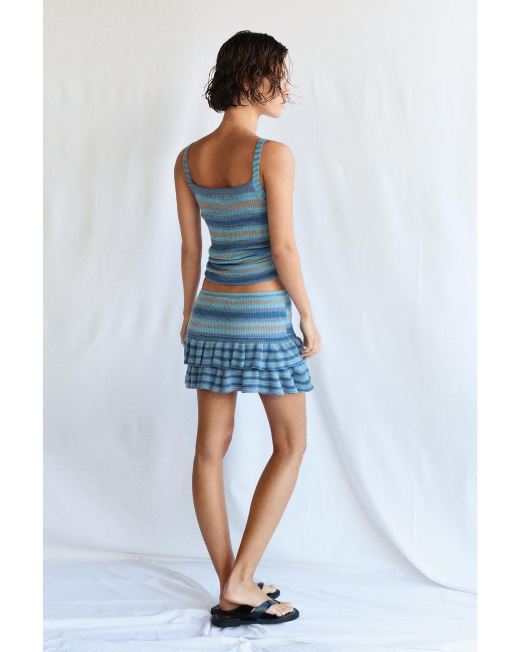 Pull&Bear Blue Fitted Ruffled Knit Skirt