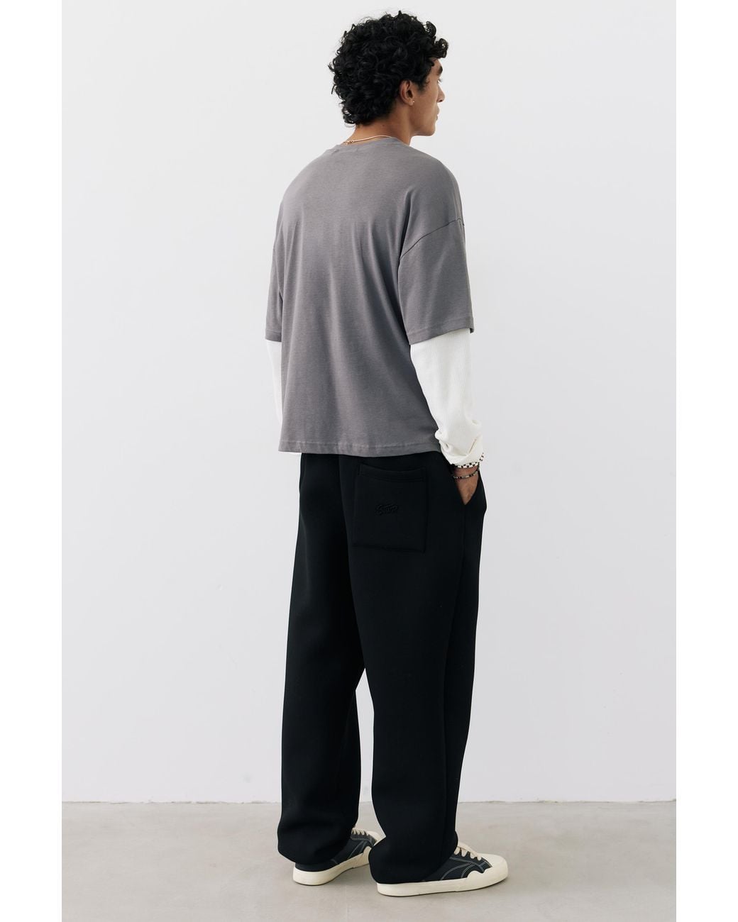 Pull&Bear Gray Double-Layer Long Sleeve T-Shirt for men