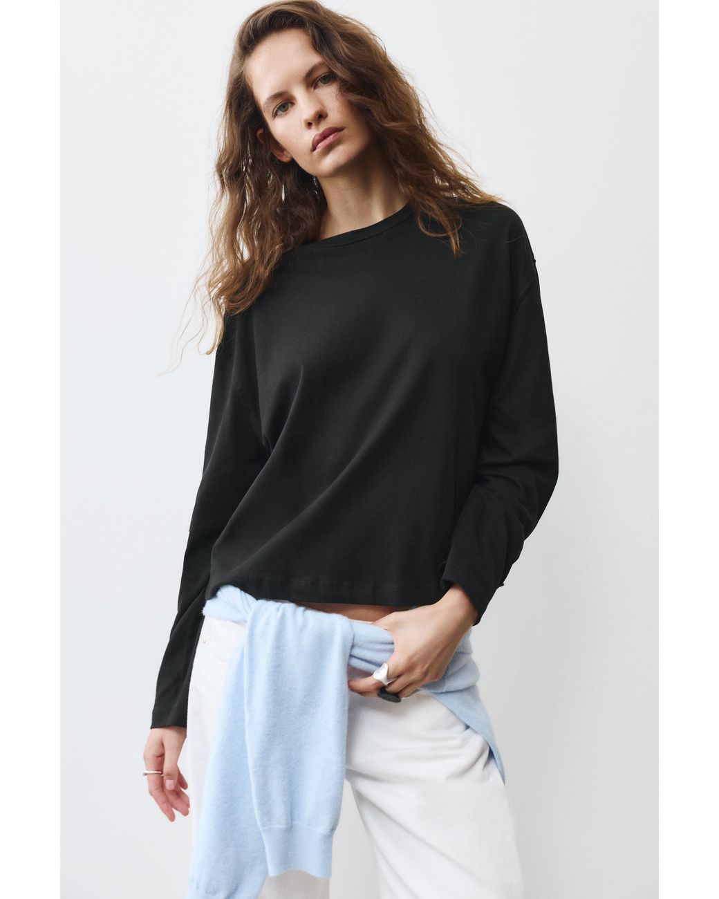 Pull&Bear Black Boxy-Fit Long Sleeve T-Shirt