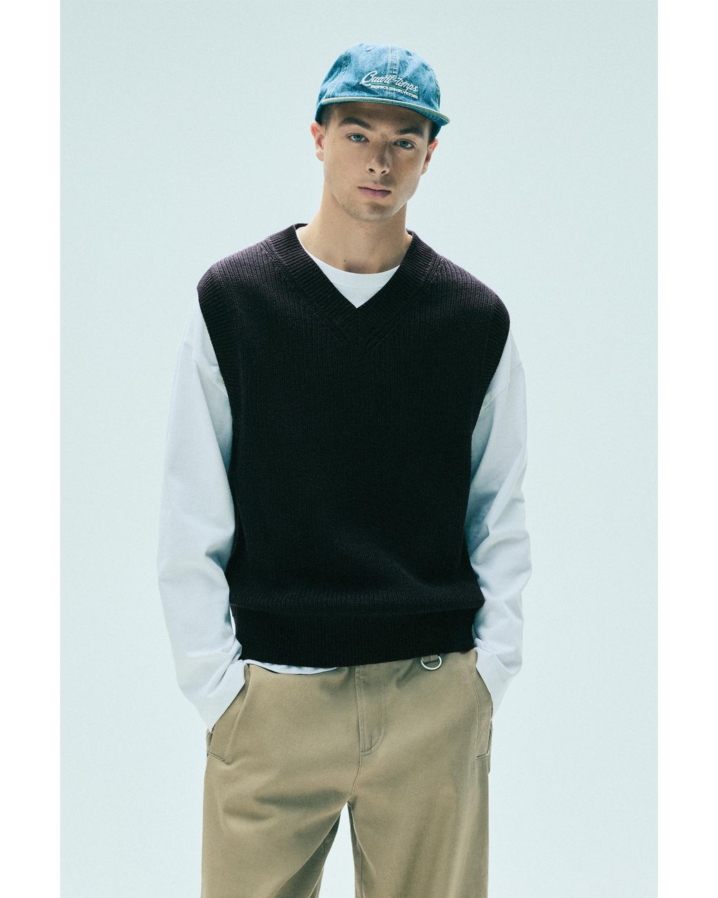Pull&Bear Green Knit Vest for men