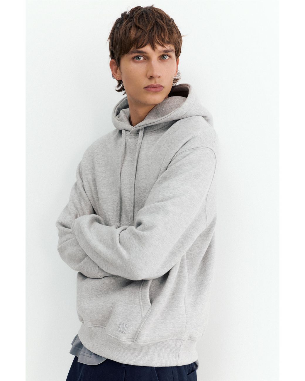 Pull&Bear Gray Basic Hoodie for men