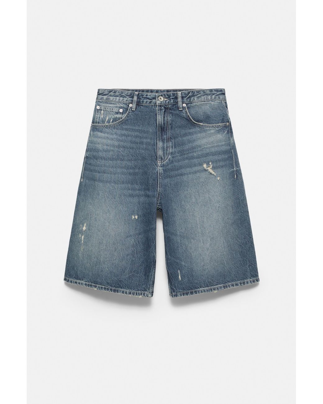 Pull&Bear Blue Ripped Detail Jorts for men