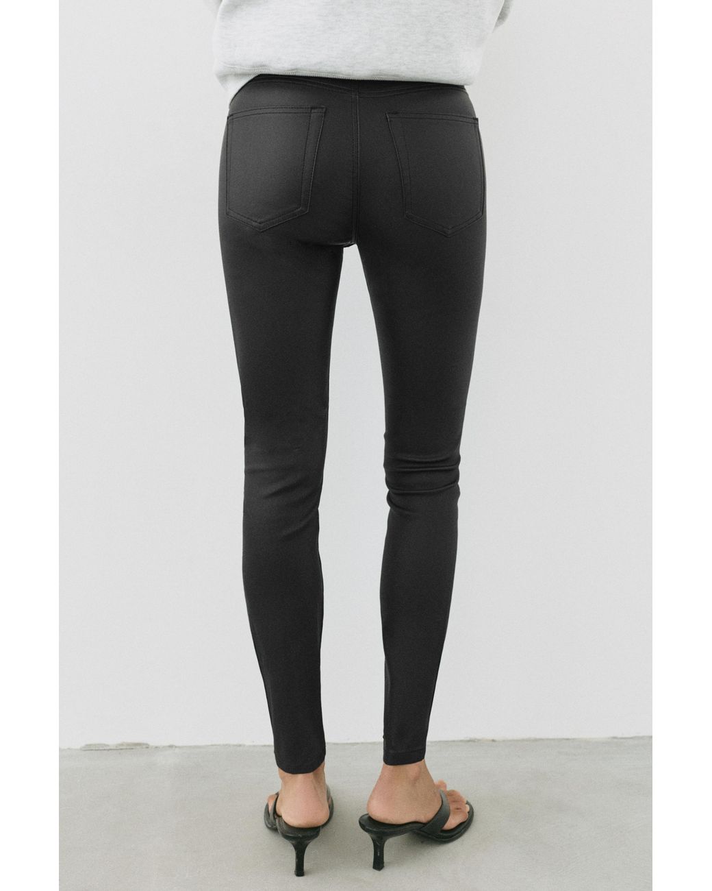 Pull&Bear Gray Leather Effect Skinny Trousers