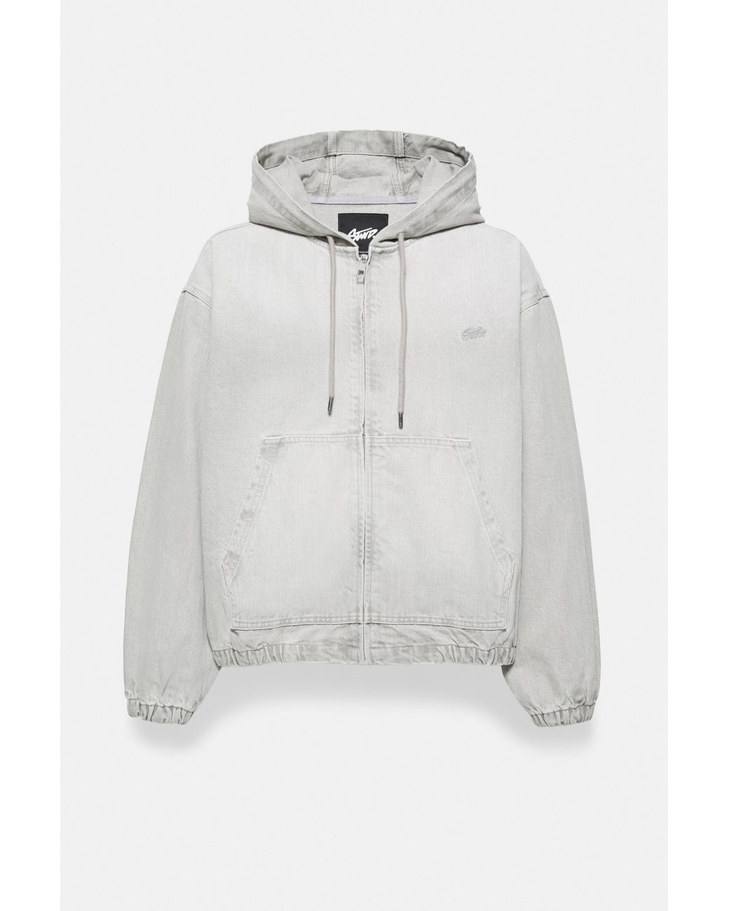 Pull&Bear Gray Stwd Hooded Zip-Up Denim Jacket for men