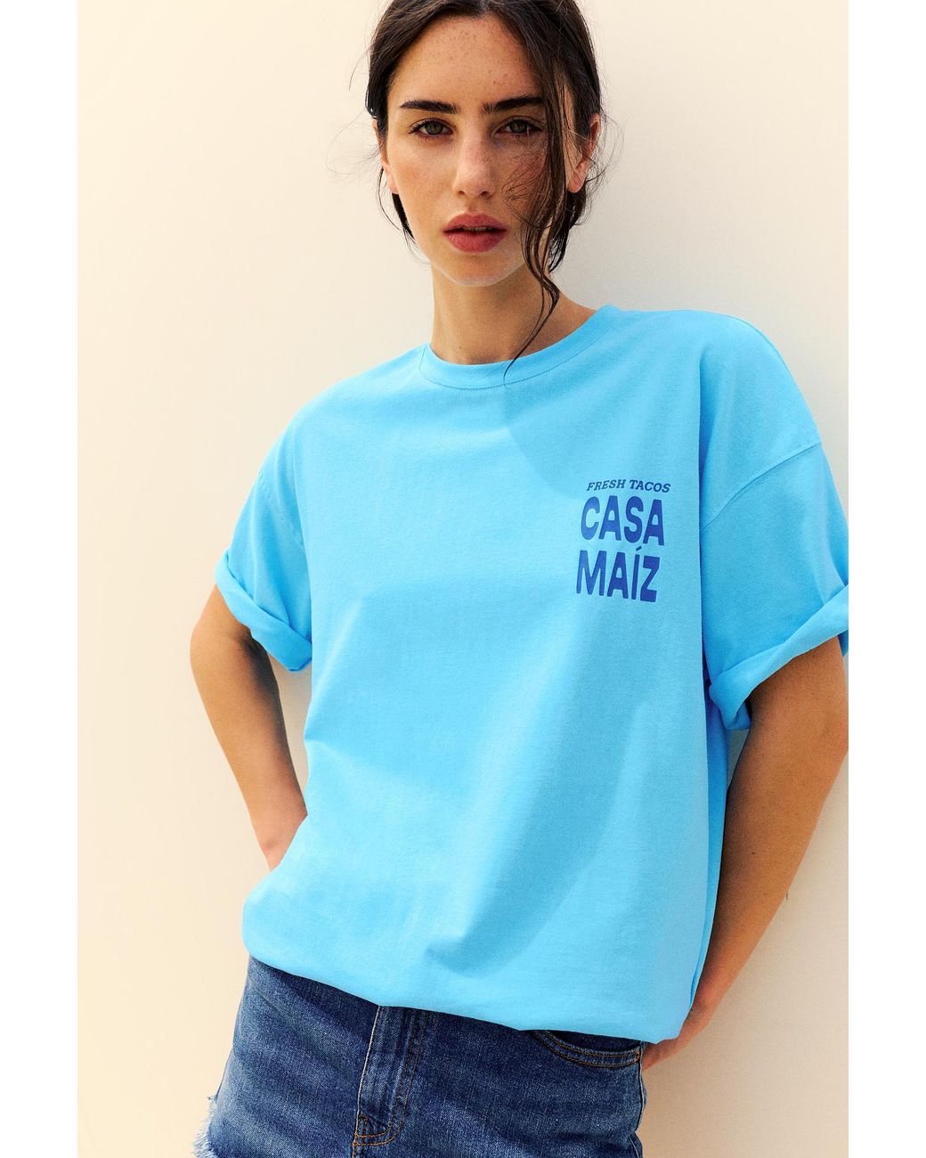 Pull&Bear T-Shirt Met Taco-Print in het Blue