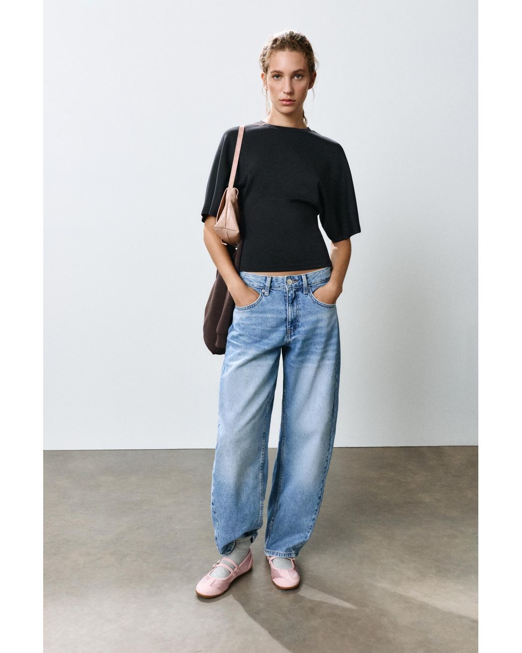 Pull&Bear Black Modal Batwing Sleeve T-Shirt