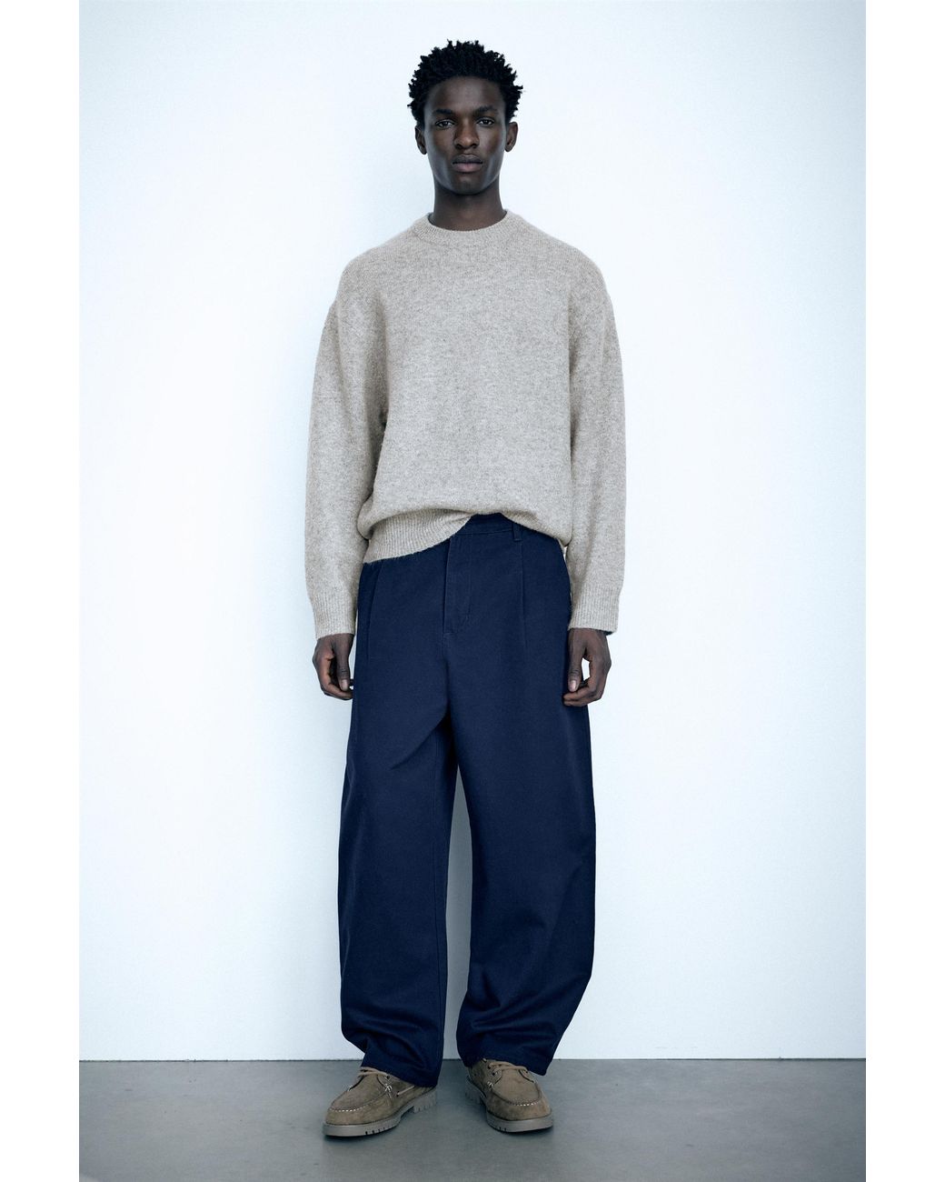 Pull&Bear Gray Basic Round Neck Jumper for men
