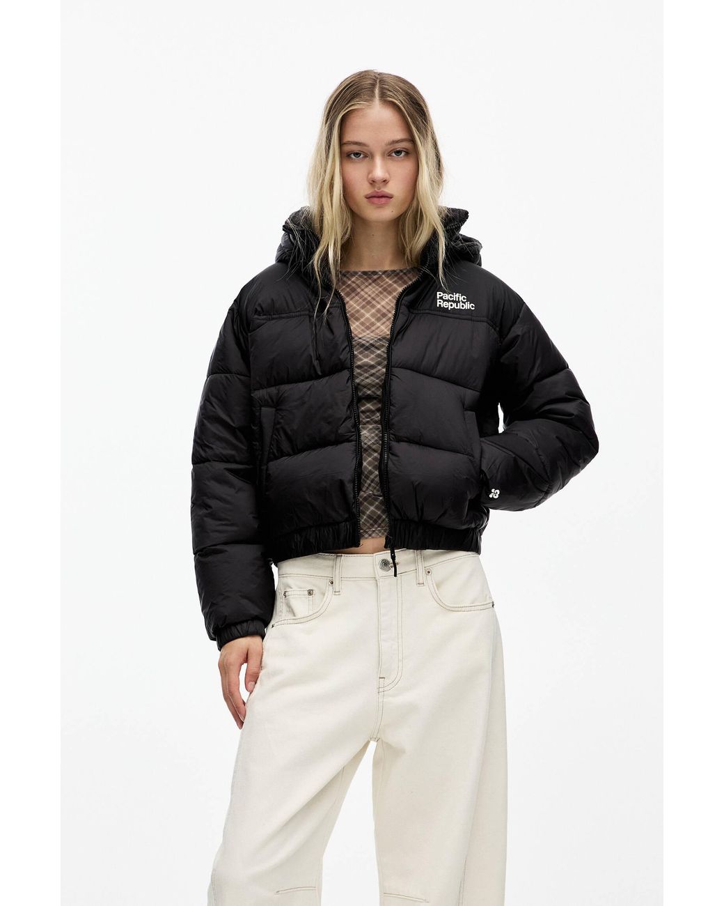 Pull&Bear Pacific Republic Puffer Jacket in Black Lyst UK