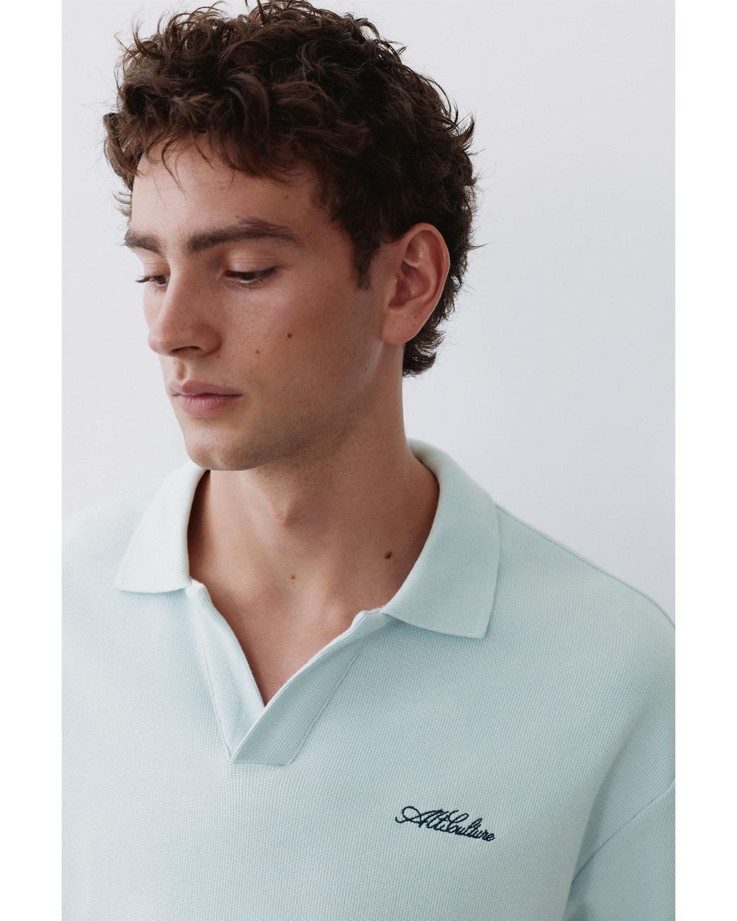 Pull&Bear White Short Sleeve Waffle-Knit Polo Shirt for men