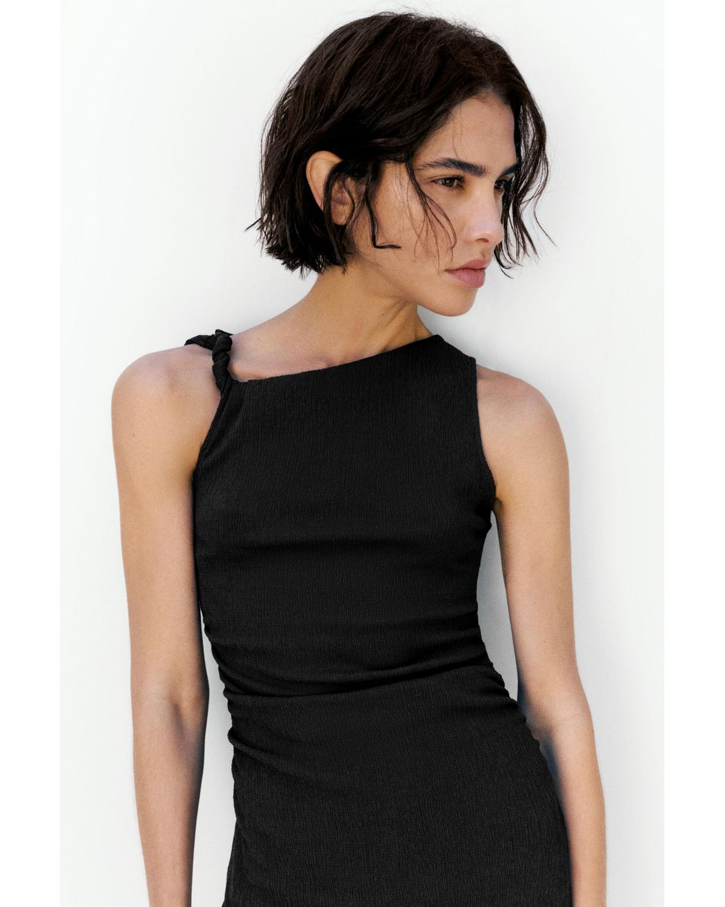 Pull&Bear Black Gathered Knot Midi Dress