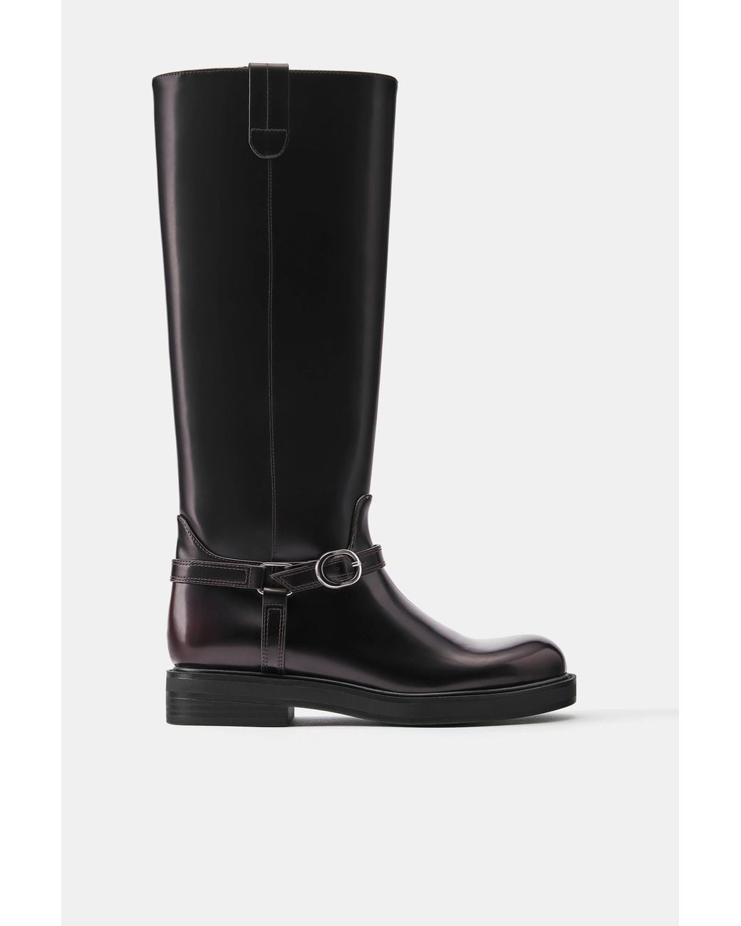 Pull&Bear Red Flat Buckle Knee-High Boots