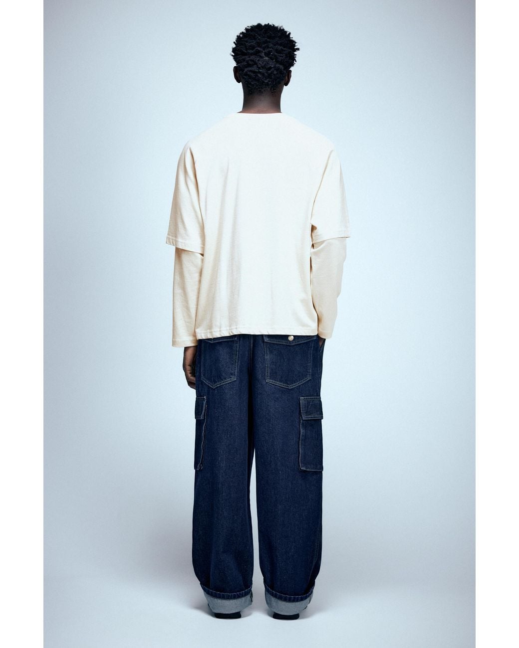 Pull&Bear Blue Double Sleeve T-Shirt for men