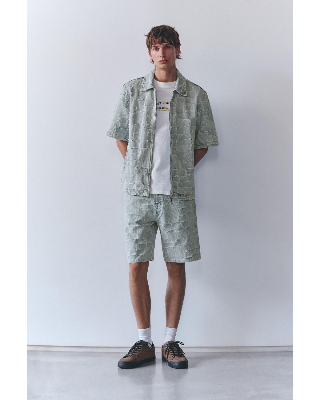 Pull&Bear Jacquard Denim Bermuda in het Blue voor heren
